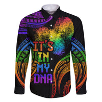 Personalised Its In My DNA Valentine Day Family Matching Off Shoulder Long Sleeve Dress and Hawaiian Shirt Fingerprint Heart with Color Pride Flag LT9 Dad's Shirt - Long Sleeve - Polynesian Pride