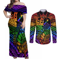 New Zealand LGBT Fern Heart Couples Matching Off Shoulder Maxi Dress and Long Sleeve Button Shirt Dont judge What You Dont Understand LT9 No Dress - Polynesian Pride