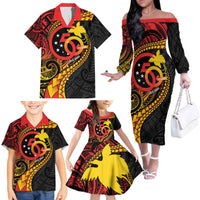 Papua New Guinea Tribal Tattoo Family Matching Off The Shoulder Long Sleeve Dress and Hawaiian Shirt 50th Independence Anniversary