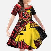 Papua New Guinea Tribal Tattoo Family Matching Summer Maxi Dress and Hawaiian Shirt 50th Independence Anniversary LT9 Daughter's Dress Black - Polynesian Pride
