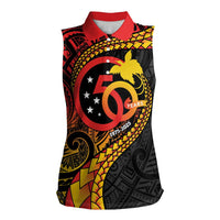 Papua New Guinea Tribal Tattoo Women Sleeveless Polo Shirt 50th Independence Anniversary LT9 Female Black - Polynesian Pride