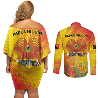 Papua New Guinea Unity in Diversity Couples Matching Off Shoulder Short Dress and Long Sleeve Button Shirt 50th Indipendens Papua Niugini