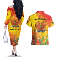Papua New Guinea Unity in Diversity Couples Matching Off The Shoulder Long Sleeve Dress and Hawaiian Shirt 50th Indipendens Papua Niugini