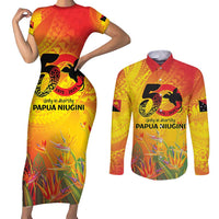 Papua New Guinea Unity in Diversity Couples Matching Short Sleeve Bodycon Dress and Long Sleeve Button Shirt 50th Indipendens Papua Niugini