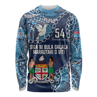 Personalised Fiji 54th Anniversary Long Sleeve Shirt Siga Ni Bula Galala Marautaki O Viti LT9 Unisex Blue - Polynesian Pride
