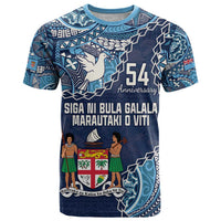 Personalised Fiji 54th Anniversary T Shirt Siga Ni Bula Galala Marautaki O Viti LT9 Blue - Polynesian Pride