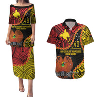 Personalised Papua New Guinea 49th Anniversary Couples Matching Puletasi and Hawaiian Shirt Hapi De bilong Indipendens Papua Niugini