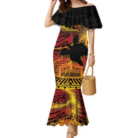 Personalised Papua New Guinea 49th Anniversary Mermaid Dress Bird of Paradise Unity In Diversity LT9 Women Black - Polynesian Pride