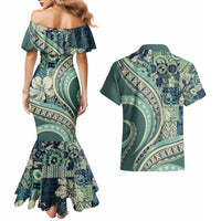 Hawaiian Hibiscus Tribal Vintage Motif Couples Matching Mermaid Dress and Hawaiian Shirt Ver 1