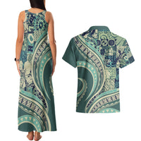 Hawaiian Hibiscus Tribal Vintage Motif Couples Matching Tank Maxi Dress and Hawaiian Shirt Ver 1