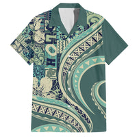 Hawaiian Hibiscus Tribal Vintage Motif Family Matching Puletasi and Hawaiian Shirt Ver 1 LT9 Dad's Shirt - Short Sleeve Sea Green - Polynesian Pride