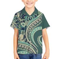 Hawaiian Hibiscus Tribal Vintage Motif Family Matching Puletasi and Hawaiian Shirt Ver 1 LT9 Son's Shirt Sea Green - Polynesian Pride