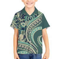 Hawaiian Hibiscus Tribal Vintage Motif Kid Hawaiian Shirt Ver 1 LT9 Kid Sea Green - Polynesian Pride