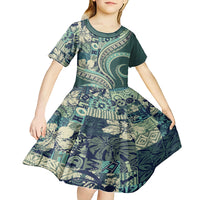 Hawaiian Hibiscus Tribal Vintage Motif Kid Short Sleeve Dress Ver 1