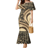 Hawaiian Hibiscus Tribal Vintage Motif Family Matching Mermaid Dress and Hawaiian Shirt Ver 2