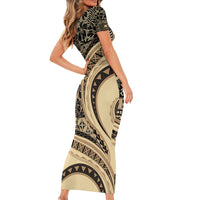 Hawaiian Hibiscus Tribal Vintage Motif Short Sleeve Bodycon Dress Ver 2 LT9 - Polynesian Pride