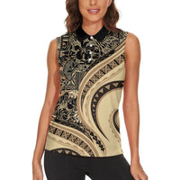 Hawaiian Hibiscus Tribal Vintage Motif Women Sleeveless Polo Shirt Ver 2
