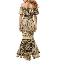 Hawaiian Hibiscus Tribal Vintage Motif Family Matching Mermaid Dress and Hawaiian Shirt Ver 3