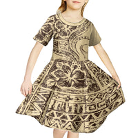 Hawaiian Hibiscus Tribal Vintage Motif Kid Short Sleeve Dress Ver 3