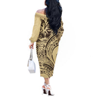 Hawaiian Hibiscus Tribal Vintage Motif Off The Shoulder Long Sleeve Dress Ver 3 LT9 - Polynesian Pride
