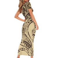 Hawaiian Hibiscus Tribal Vintage Motif Short Sleeve Bodycon Dress Ver 3 LT9 - Polynesian Pride