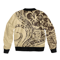 Hawaiian Hibiscus Tribal Vintage Motif Sleeve Zip Bomber Jacket Ver 3