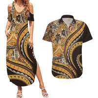 Hawaiian Hibiscus Tribal Vintage Motif Couples Matching Summer Maxi Dress and Hawaiian Shirt Ver 4