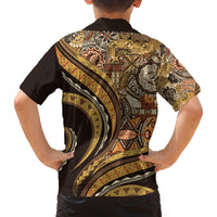 Hawaiian Hibiscus Tribal Vintage Motif Family Matching Off Shoulder Short Dress and Hawaiian Shirt Ver 4