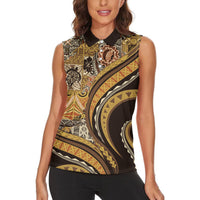 Hawaiian Hibiscus Tribal Vintage Motif Women Sleeveless Polo Shirt Ver 4