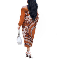 Hawaiian Hibiscus Tribal Vintage Motif Off The Shoulder Long Sleeve Dress Ver 5 LT9 - Polynesian Pride