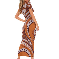 Hawaiian Hibiscus Tribal Vintage Motif Short Sleeve Bodycon Dress Ver 5 LT9 - Polynesian Pride