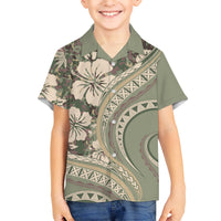 Hawaiian Hibiscus Tribal Vintage Motif Kid Hawaiian Shirt Ver 6 LT9 Kid Green Pastel - Polynesian Pride