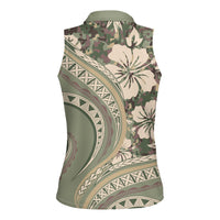 Hawaiian Hibiscus Tribal Vintage Motif Women Sleeveless Polo Shirt Ver 6