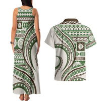 Hawaiian Hibiscus Tribal Vintage Motif Couples Matching Tank Maxi Dress and Hawaiian Shirt Ver 7