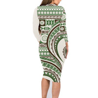 Hawaiian Hibiscus Tribal Vintage Motif Family Matching Long Sleeve Bodycon Dress and Hawaiian Shirt Ver 7