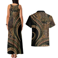 Hawaiian Hibiscus Tribal Vintage Motif Couples Matching Tank Maxi Dress and Hawaiian Shirt Ver 8