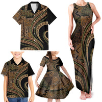Hawaiian Hibiscus Tribal Vintage Motif Family Matching Tank Maxi Dress and Hawaiian Shirt Ver 8