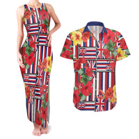 Hawaii Hibiscus Lei Couples Matching Tank Maxi Dress and Hawaiian Shirt Hawaiian Flag Motif LT9 Red - Polynesian Pride