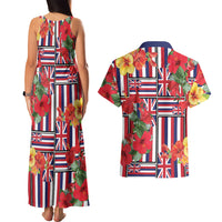 Hawaii Hibiscus Lei Couples Matching Tank Maxi Dress and Hawaiian Shirt Hawaiian Flag Motif LT9 - Polynesian Pride