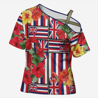 Hawaii Hibiscus Lei Cross Shoulder Shirt Hawaiian Flag Motif