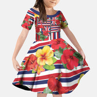 Hawaii Hibiscus Lei Family Matching Mermaid Dress and Hawaiian Shirt Hawaiian Flag Motif LT9 Daughter's Dress Red - Polynesian Pride