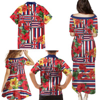 Hawaii Hibiscus Lei Family Matching Puletasi and Hawaiian Shirt Hawaiian Flag Motif LT9 - Polynesian Pride
