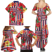 Hawaii Hibiscus Lei Family Matching Summer Maxi Dress and Hawaiian Shirt Hawaiian Flag Motif LT9 - Polynesian Pride