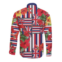 Hawaii Hibiscus Lei Long Sleeve Button Shirt Hawaiian Flag Motif LT9 - Polynesian Pride