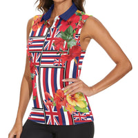 Hawaii Hibiscus Lei Women Sleeveless Polo Shirt Hawaiian Flag Motif LT9 - Polynesian Pride