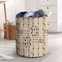 Hawaii Lokelani Pikake Lei Laundry Basket Hawaiian Flag Motif