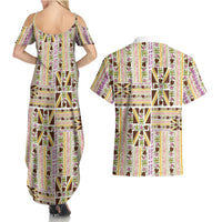 Hawaii Lokelani Pikake Lei Couples Matching Summer Maxi Dress and Hawaiian Shirt Hawaiian Flag Motif LT9 - Polynesian Pride