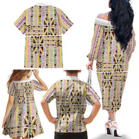 Hawaii Lokelani Pikake Lei Family Matching Off The Shoulder Long Sleeve Dress and Hawaiian Shirt Hawaiian Flag Motif LT9 - Polynesian Pride
