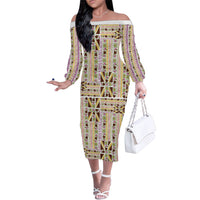Hawaii Lokelani Pikake Lei Family Matching Off The Shoulder Long Sleeve Dress and Hawaiian Shirt Hawaiian Flag Motif LT9 Mom's Dress White - Polynesian Pride