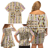 Hawaii Lokelani Pikake Lei Family Matching Off Shoulder Short Dress and Hawaiian Shirt Hawaiian Flag Motif LT9 - Polynesian Pride